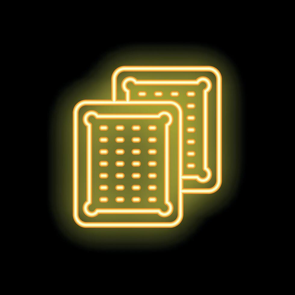 Neon icon of square crackers glowing on dark background vector