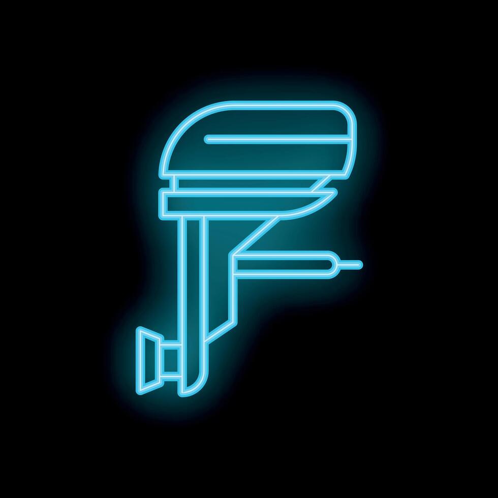 Neon outboard motor glowing on black background vector