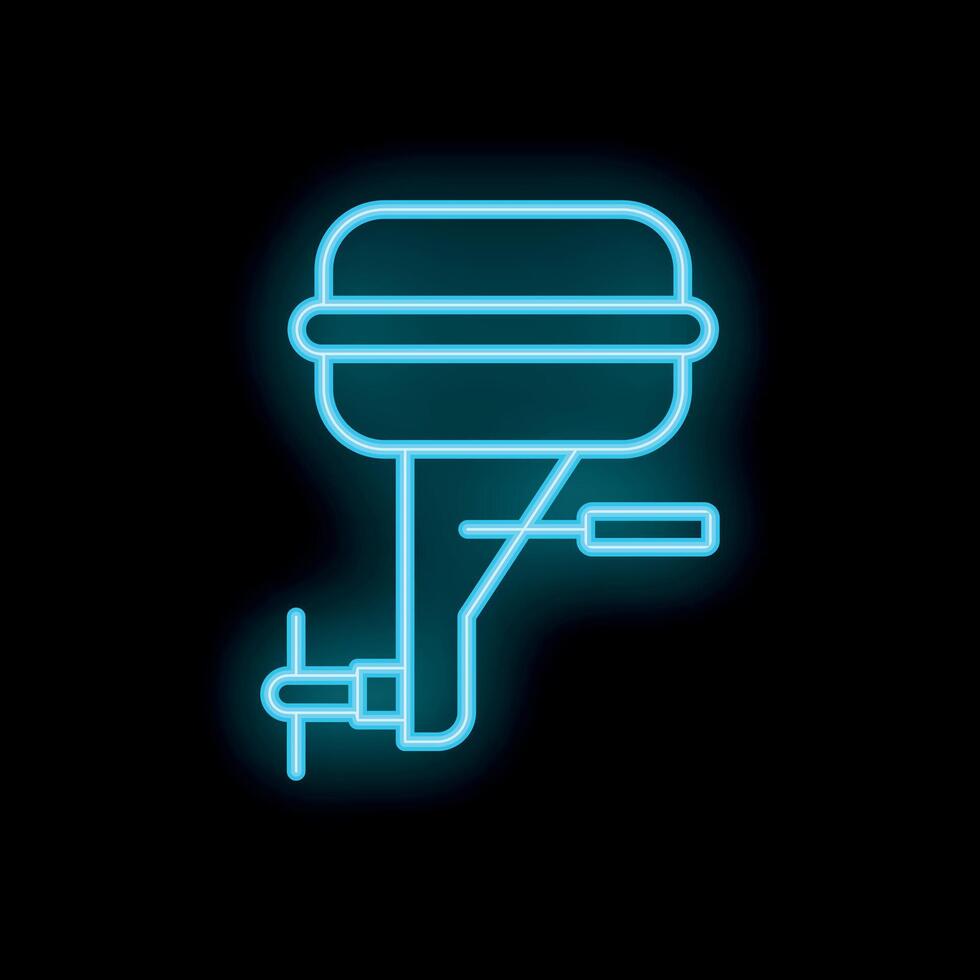 Neon blue outboard motor glowing on black background vector