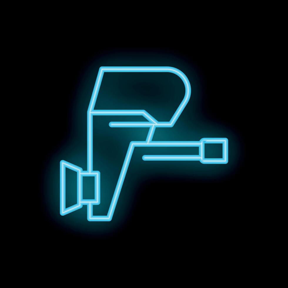 Blue neon sign of a security camera recording vector