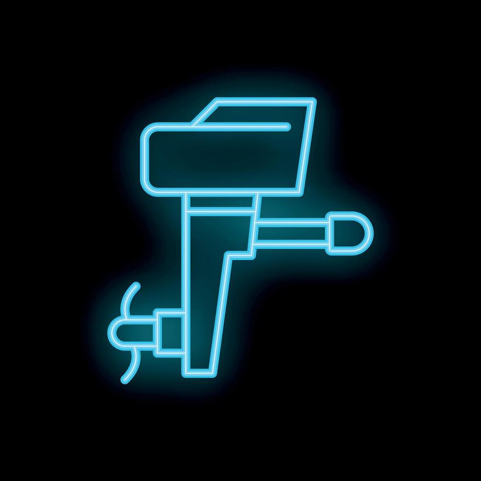 Blue neon sign of boat motor on black background vector
