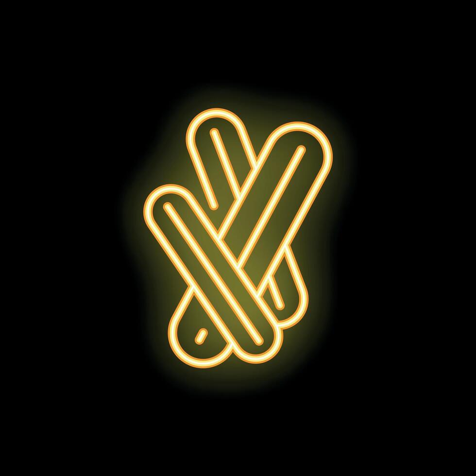 Neon icon of three ski glowing on dark background vector