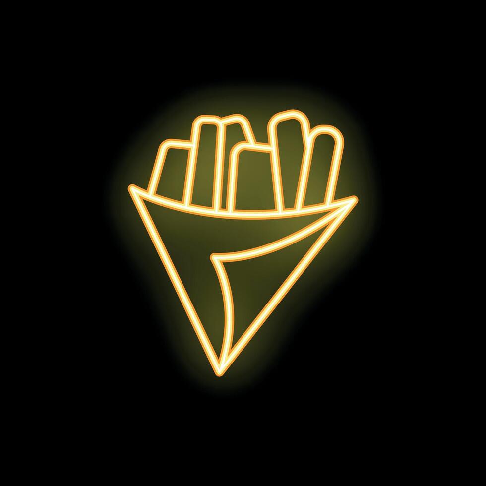 Neon sign showing french fries in a paper cone on a black background vector
