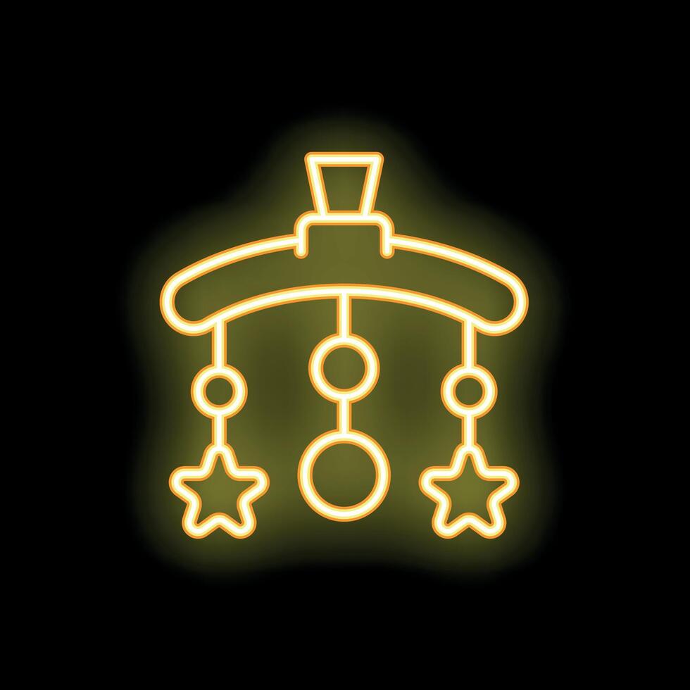 Neon baby mobile is hanging and glowing on a black background vector