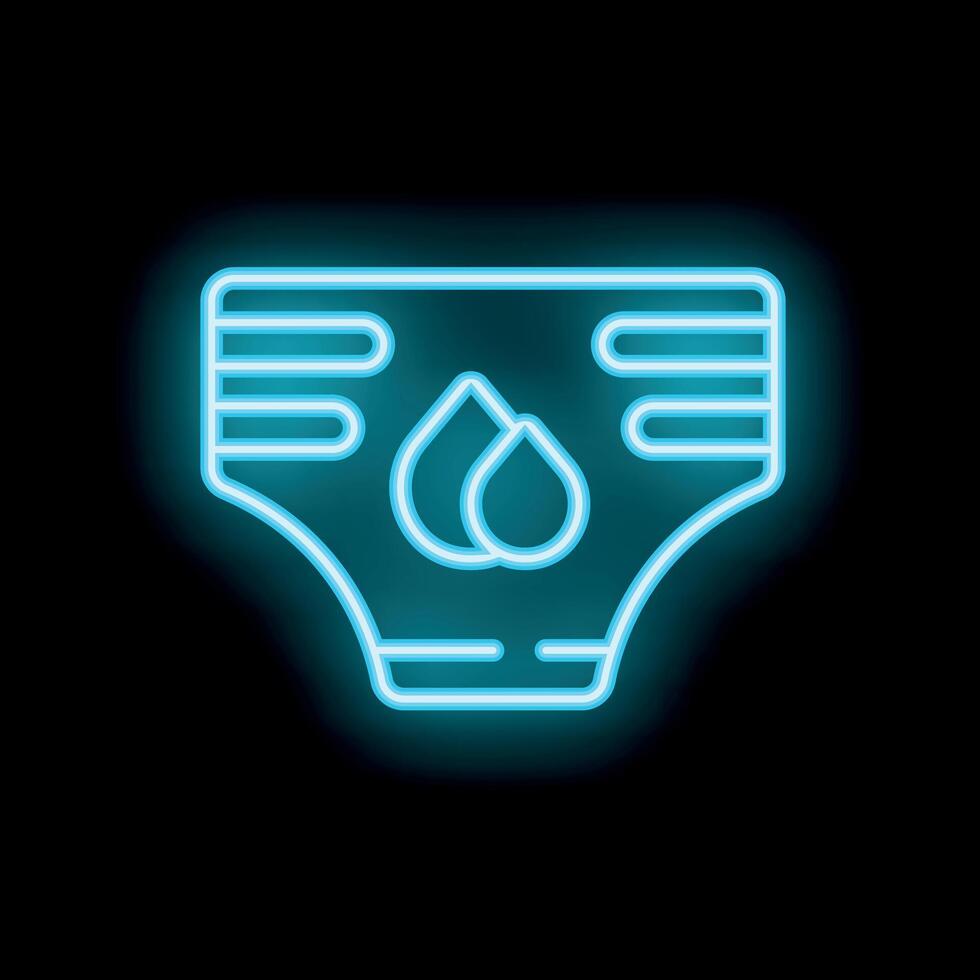 Neon diaper icon glowing on dark background vector