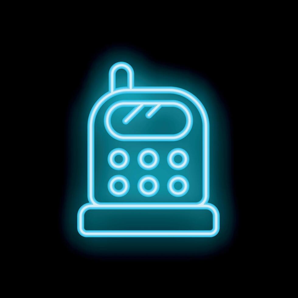 Blue neon sign of a vintage mobile phone on a black background vector