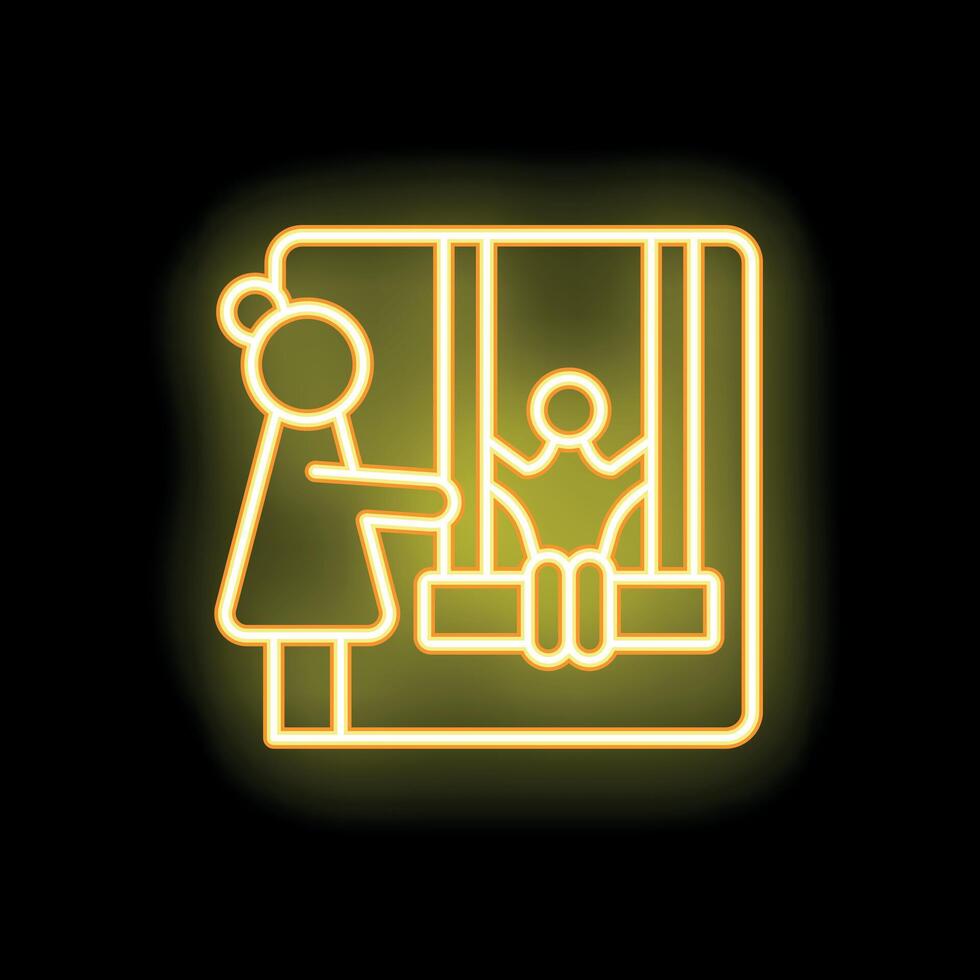 Mother visiting son separated by bars in jail neon sign vector