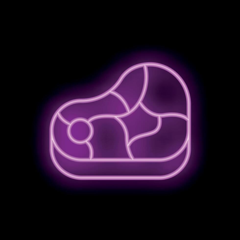 Neon icon of steak meat food glowing on black background vector