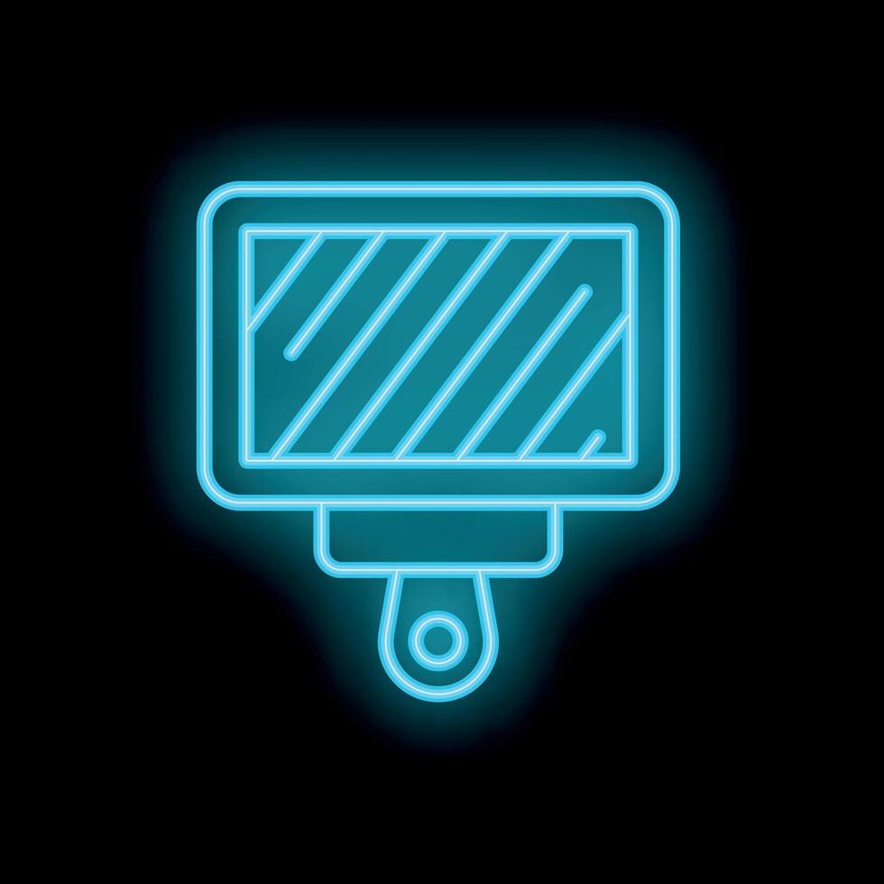 Blue neon sign icon of a cutting board hanging in a kitchen vector
