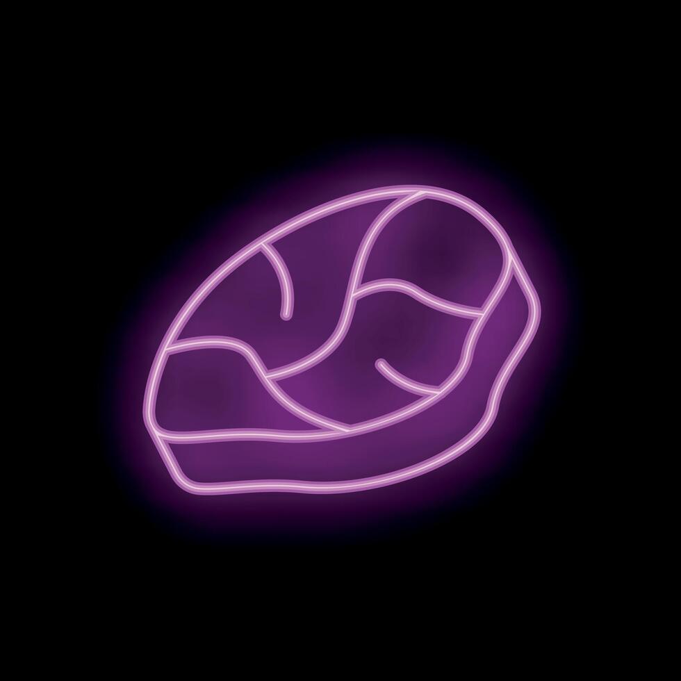 Neon sign showing a juicy steak on black background vector