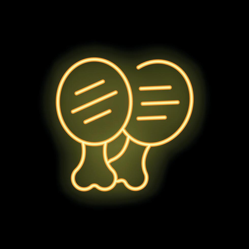 Neon sign showing two grilled chicken legs on black background vector