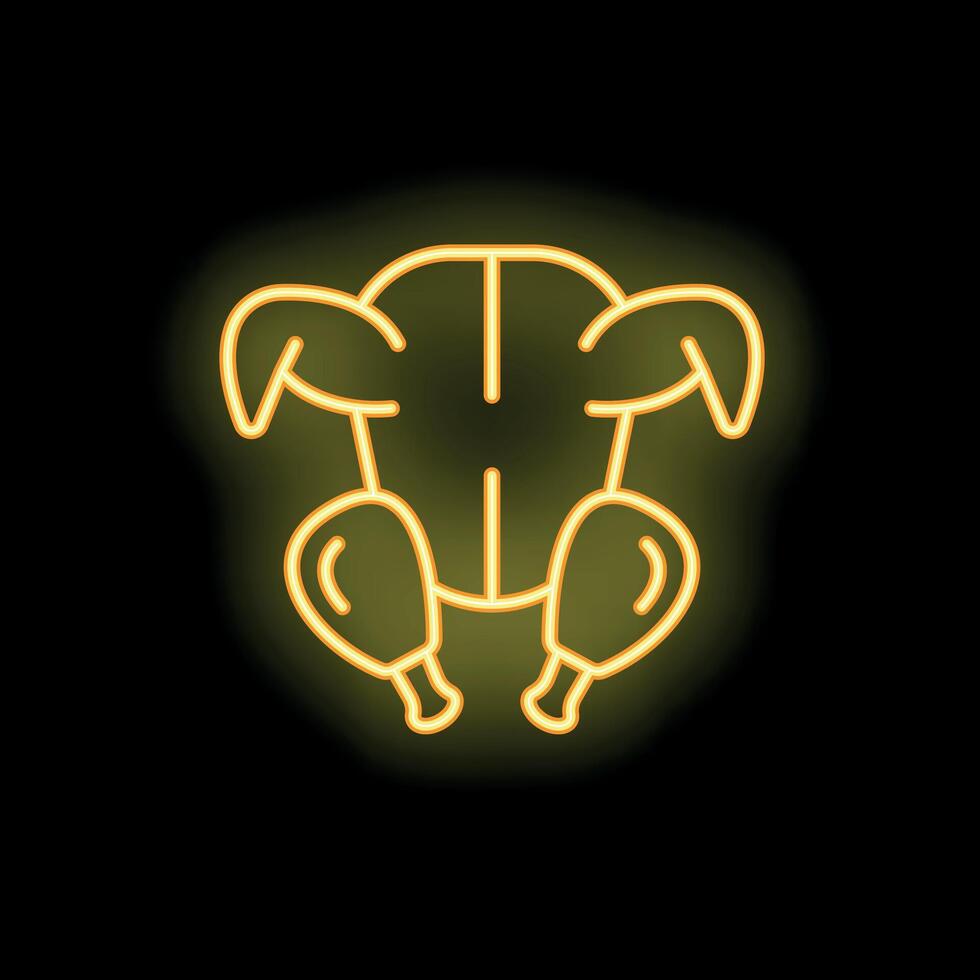 Neon style icon of a roast chicken glowing bright yellow vector