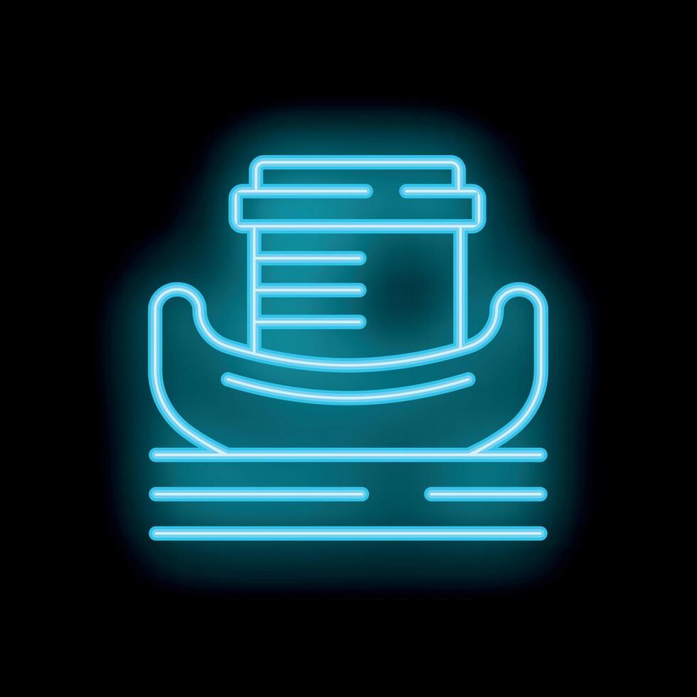 Neon blue gondola floating on water at night illustration vector