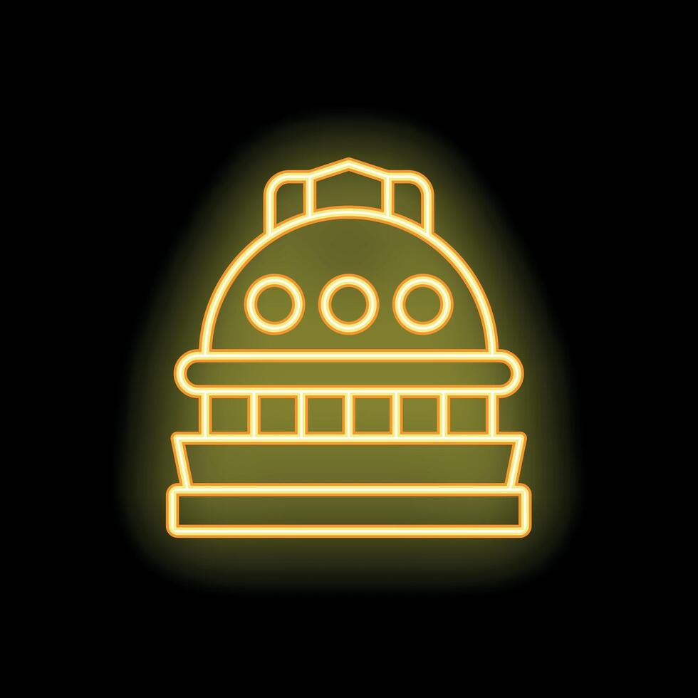 Neon sign representing a building with a dome on a black background vector