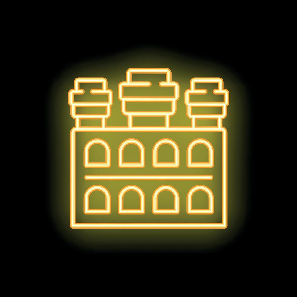 Glowing neon icon of a medieval castle with towers on black background vector
