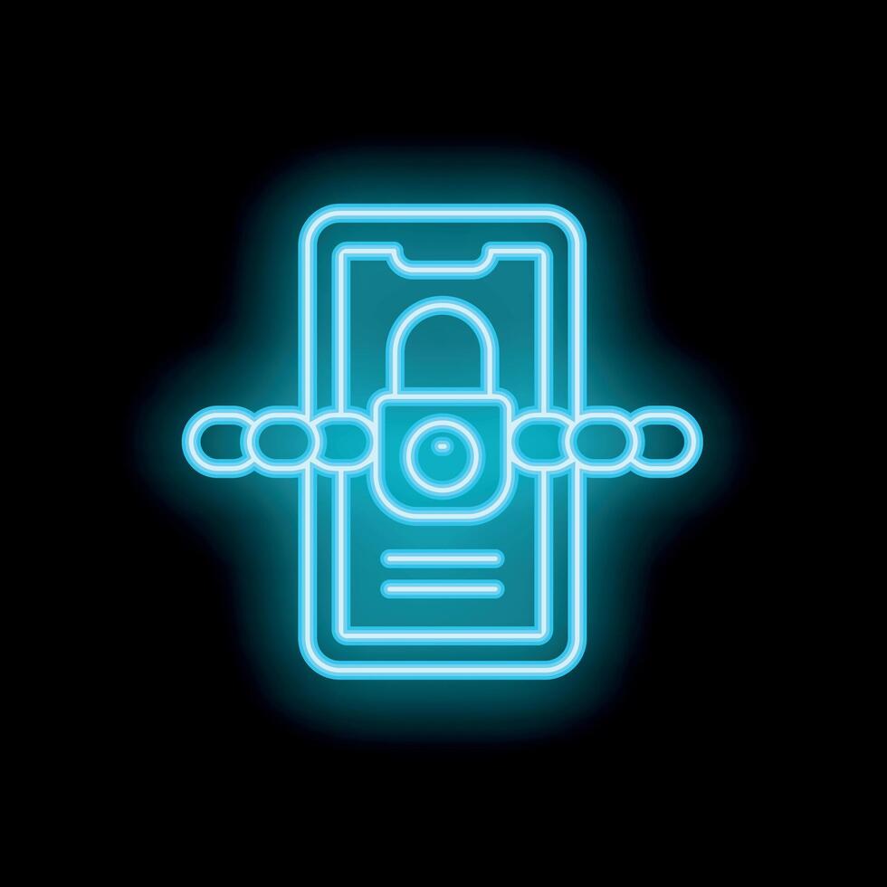 Smartphone security with chain and lock neon icon vector