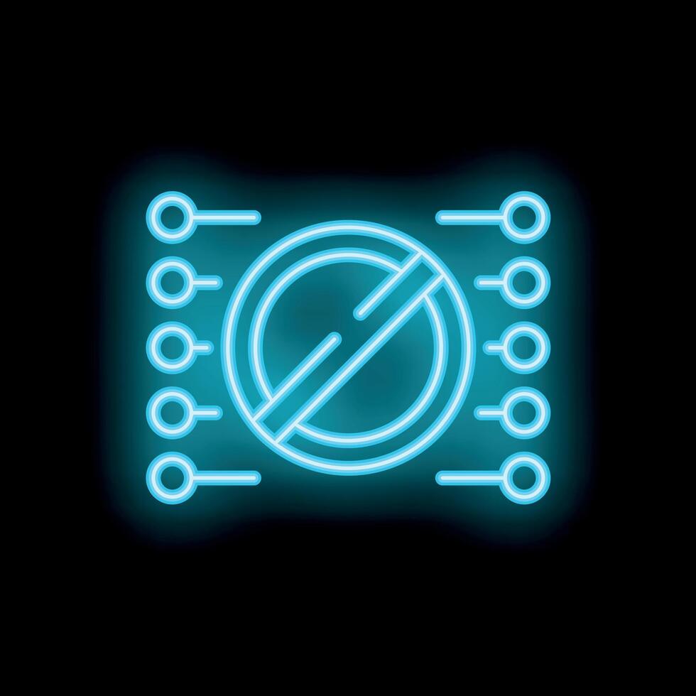 Neon blue prohibition sign glowing on circuit board vector