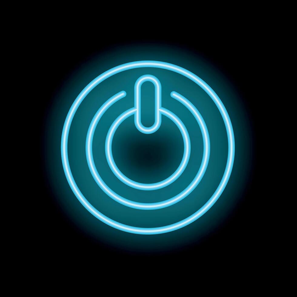 Neon power button shining on black background vector