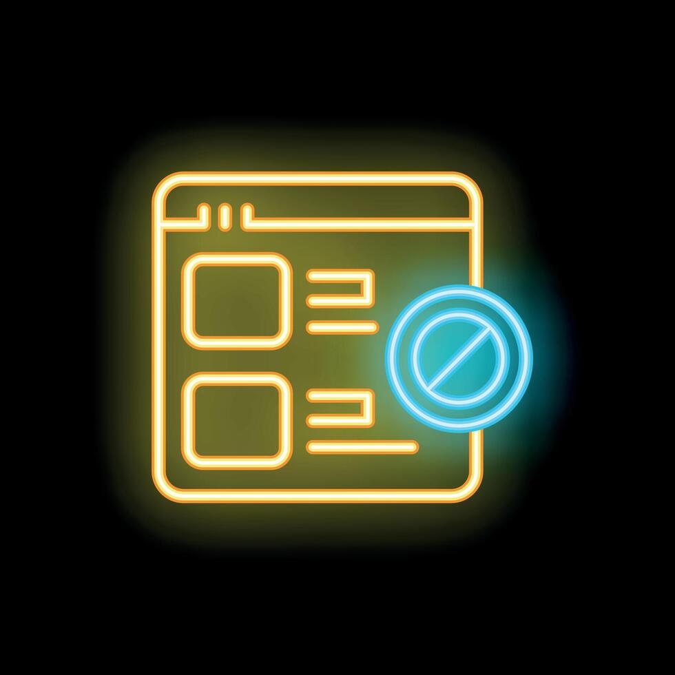 Neon icon of website being blocked by censorhip vector