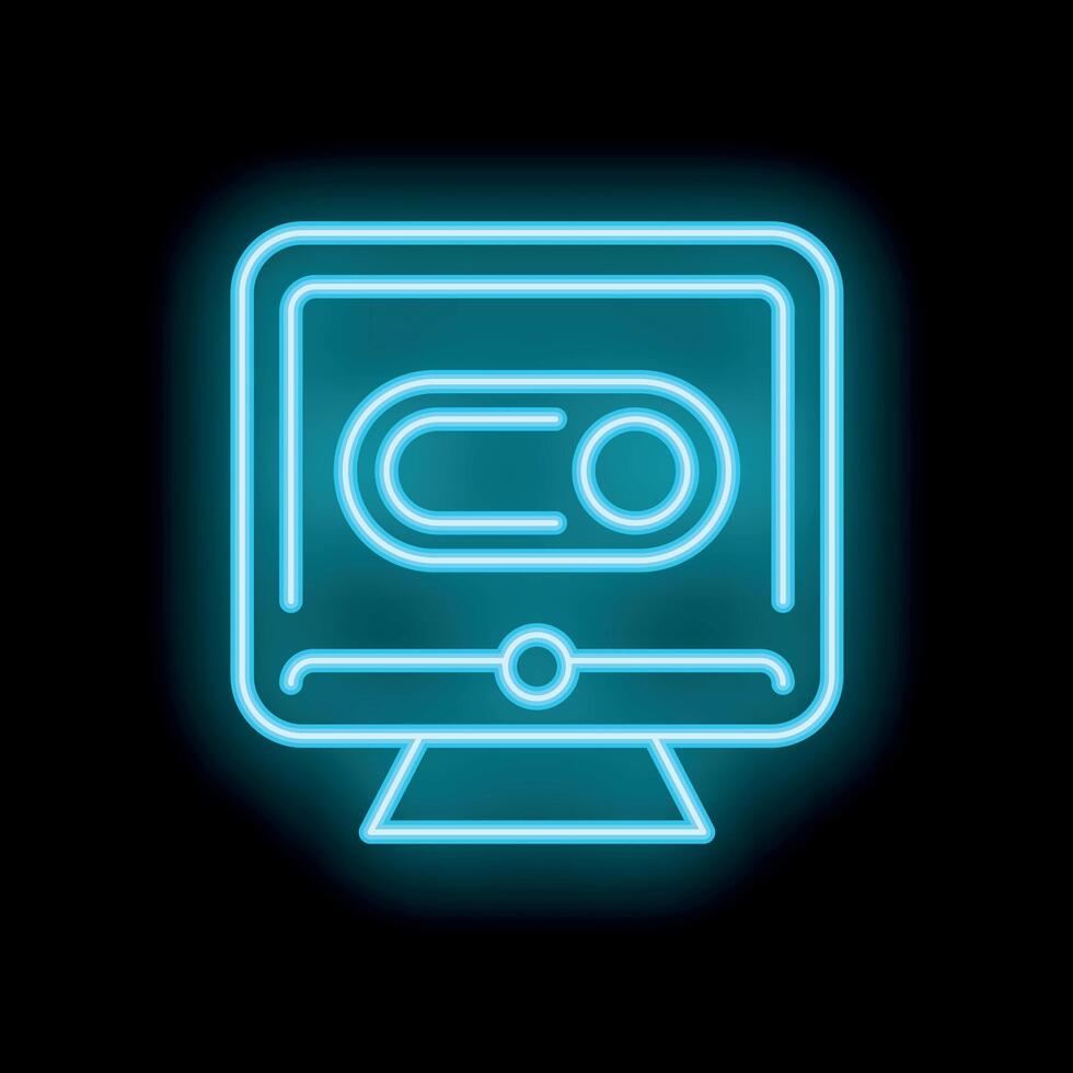 Neon icon of a computer displaying an audio cassette tape vector