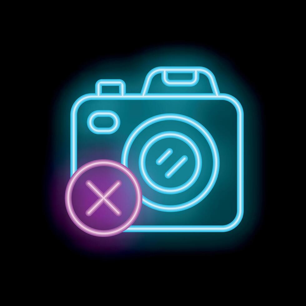 Neon photography logo showing camera with prohibitive sign vector