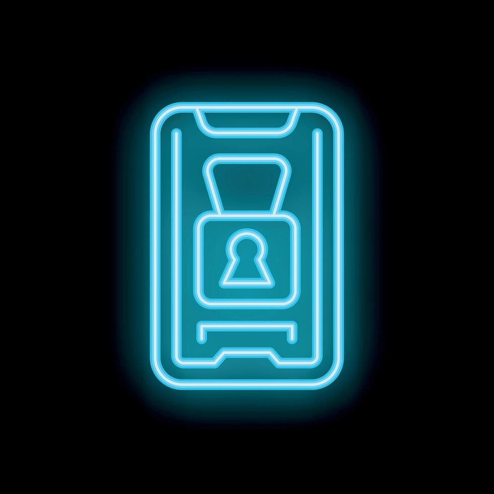 Neon locked smartphone displaying security concept on black background vector