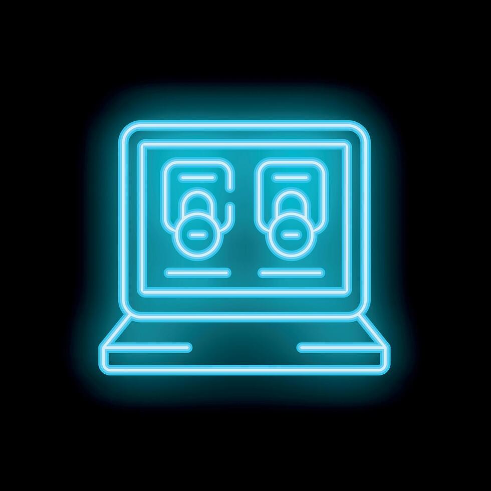 Neon icon of a laptop showing two padlocks representing two factor authentication vector