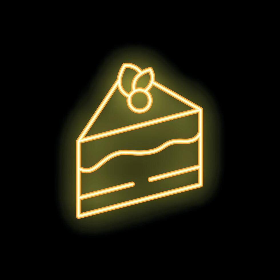 Neon sign showing delicious slice of cake with berry topping vector