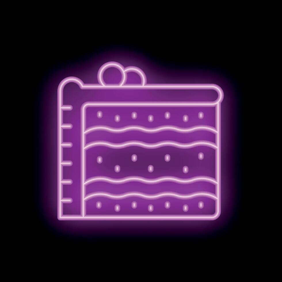 Neon sign of piece of cake glowing in purple light vector