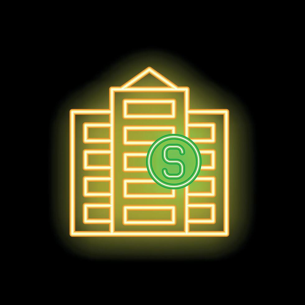 Glowing neon icon of office building representing business investment opportunity vector