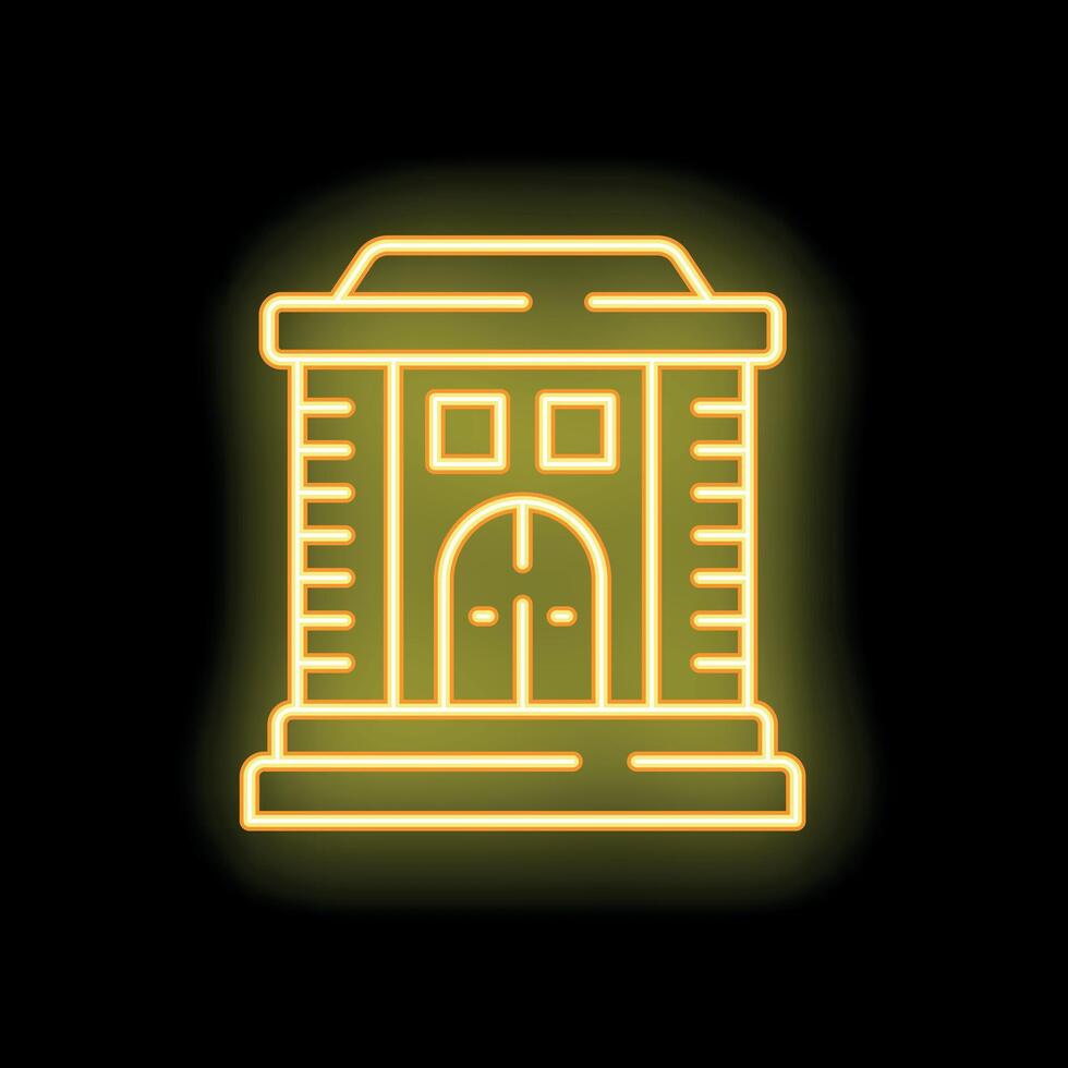 Neon yellow mausoleum icon depicting a building for above ground burial of caskets vector