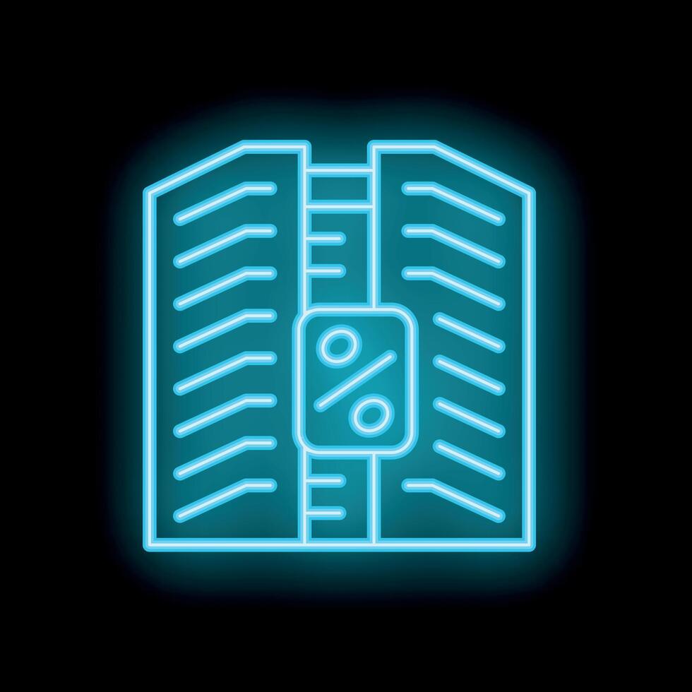 Neon blue icon of a building showing interest rate vector