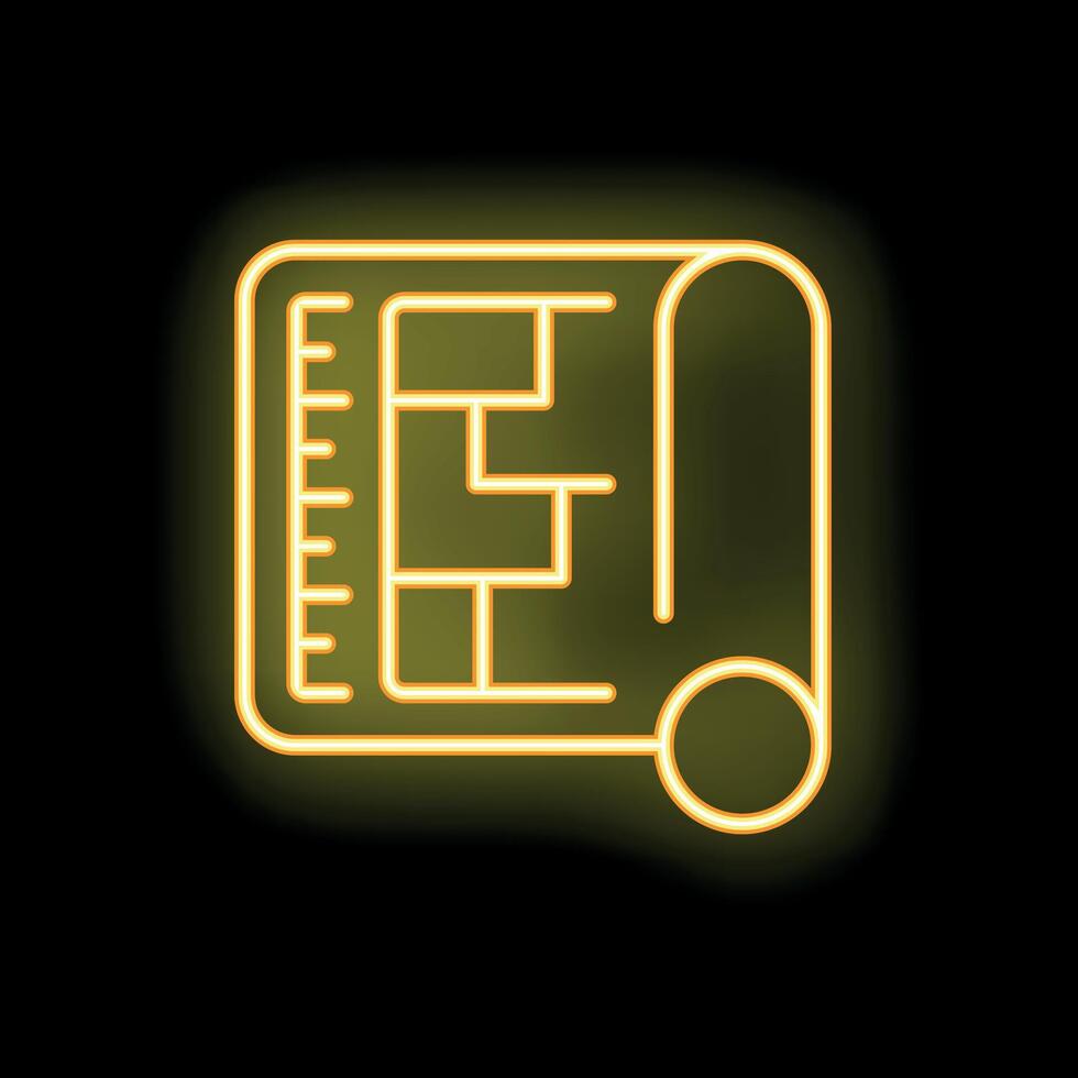 Neon yellow building plan icon representing architectural design and construction vector