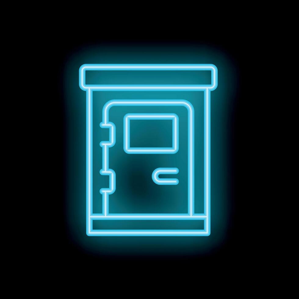 Glowing neon icon of metal door with small window vector