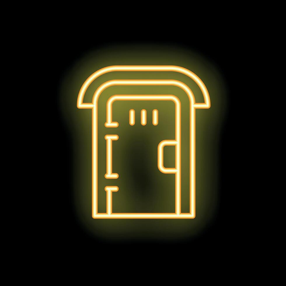 Glowing neon icon of a mobile toilet on black background vector