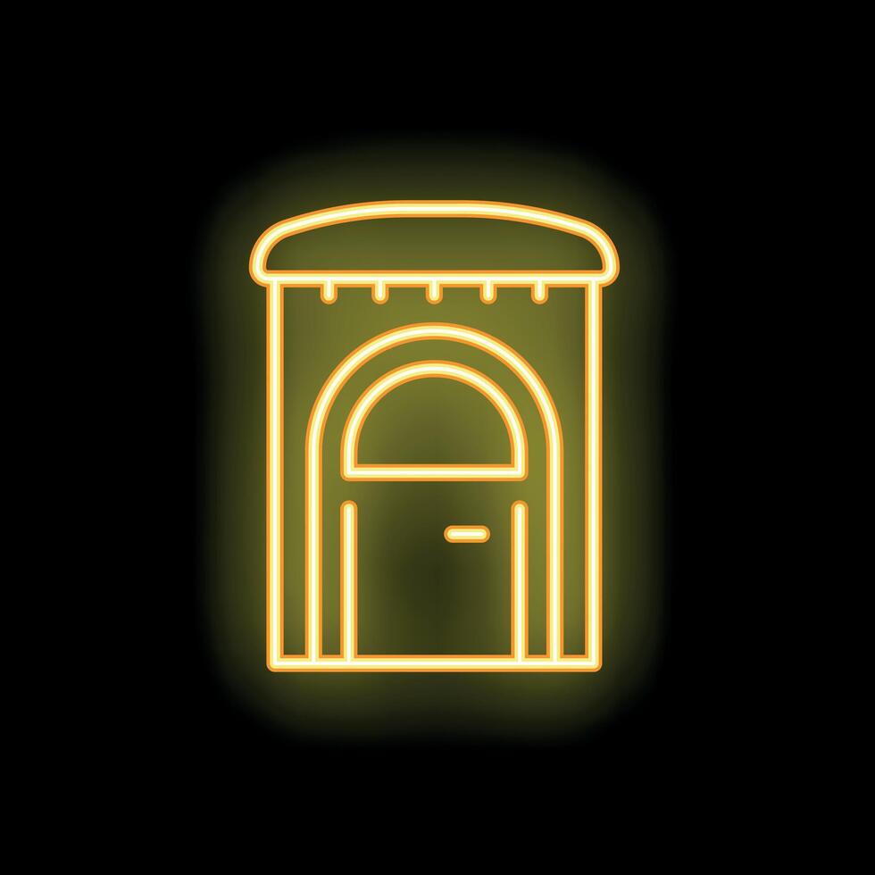 Glowing neon sign depicting an arched doorway with awning vector