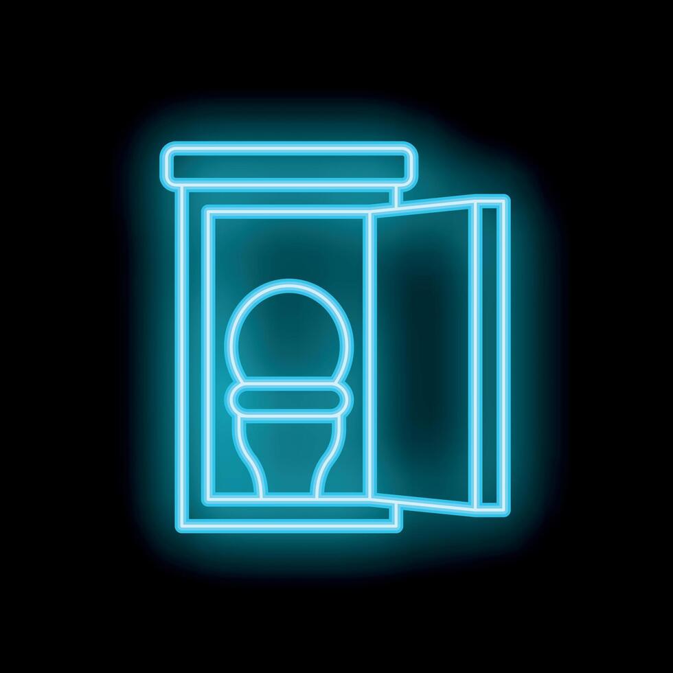 Blue neon light showing open public toilet sign on black background vector