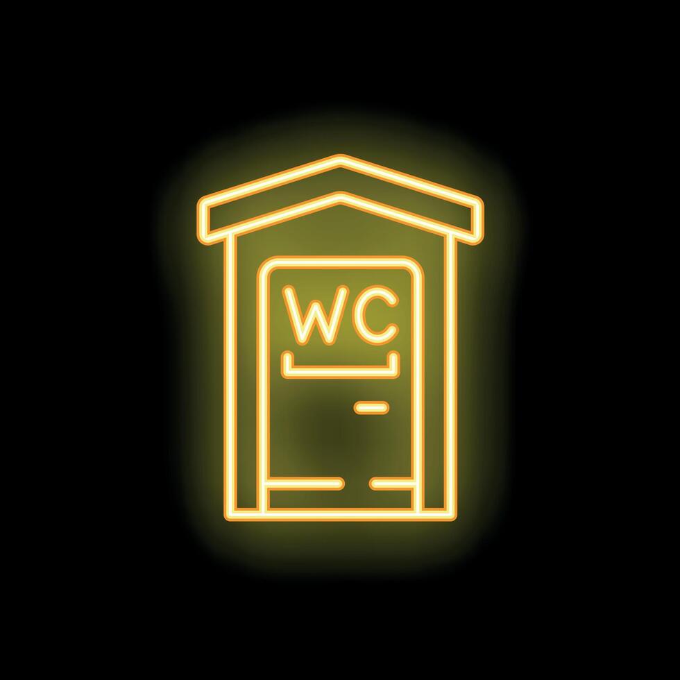 Neon yellow public toilet sign glowing on black background vector