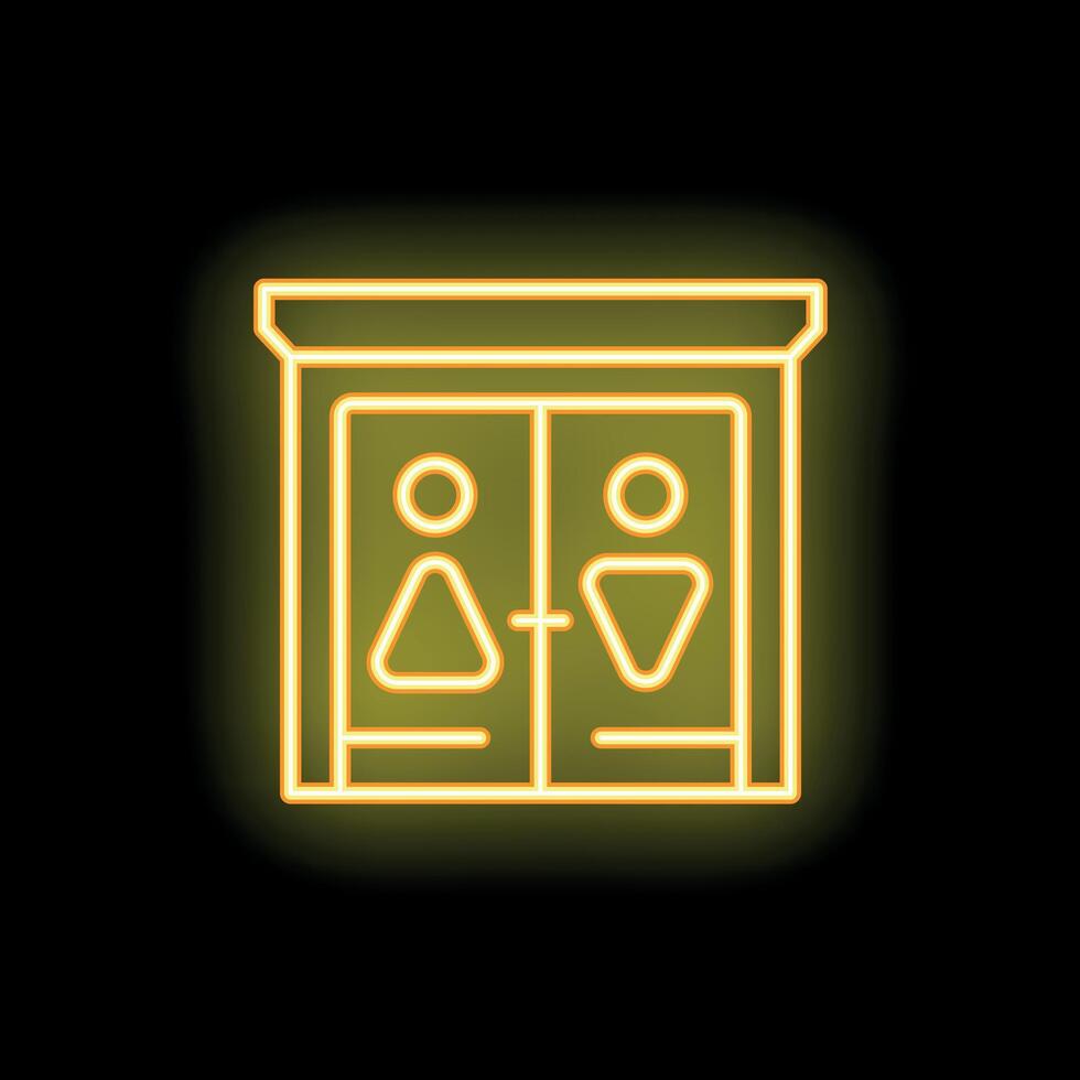 Yellow neon sign public toilet wc door icon vector