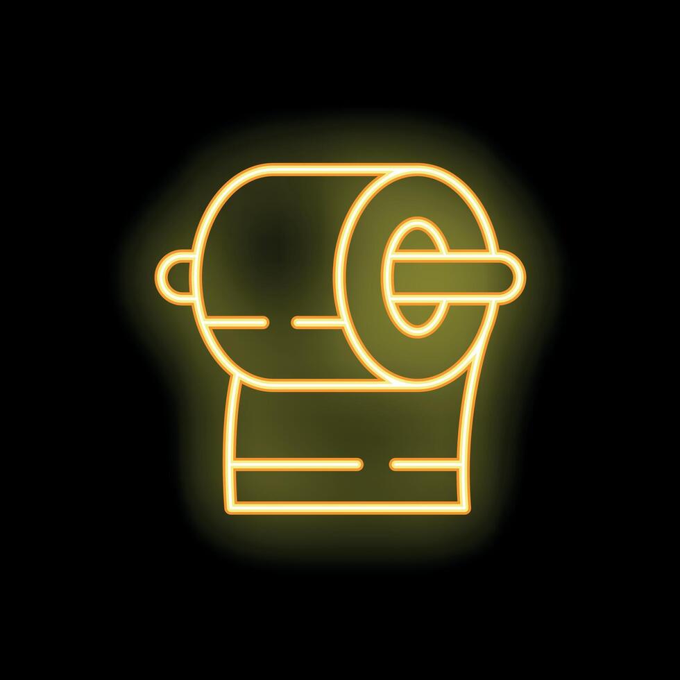 Neon yellow toilet paper roll icon glowing on black background vector