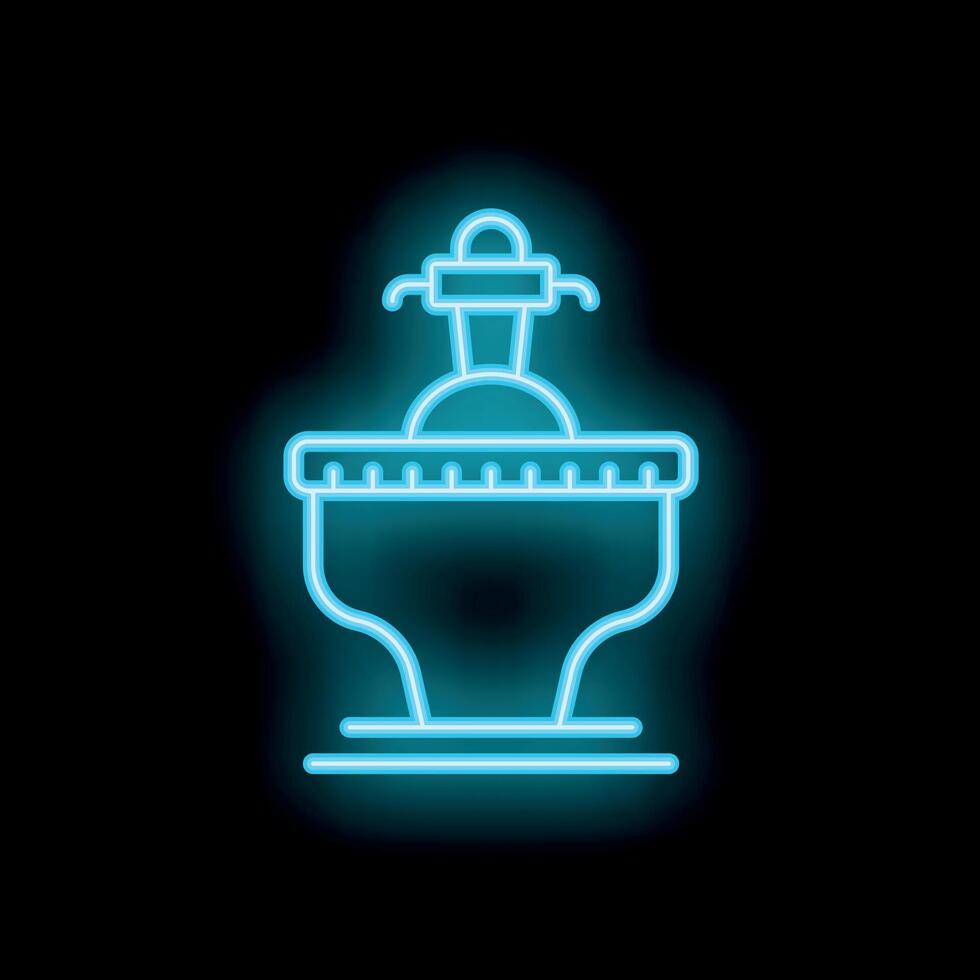 Blue neon sign of a classic fountain glowing in the dark vector
