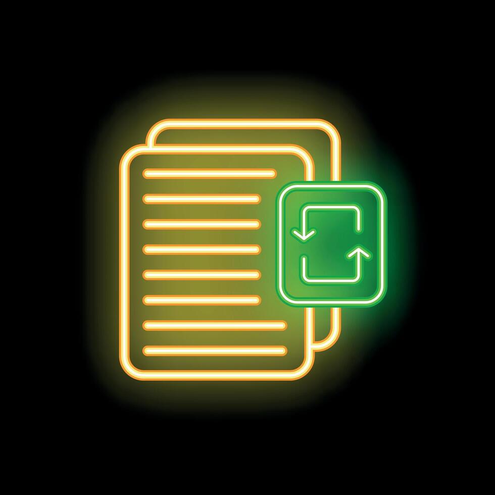 Neon icon of documents being updated with circular arrows vector