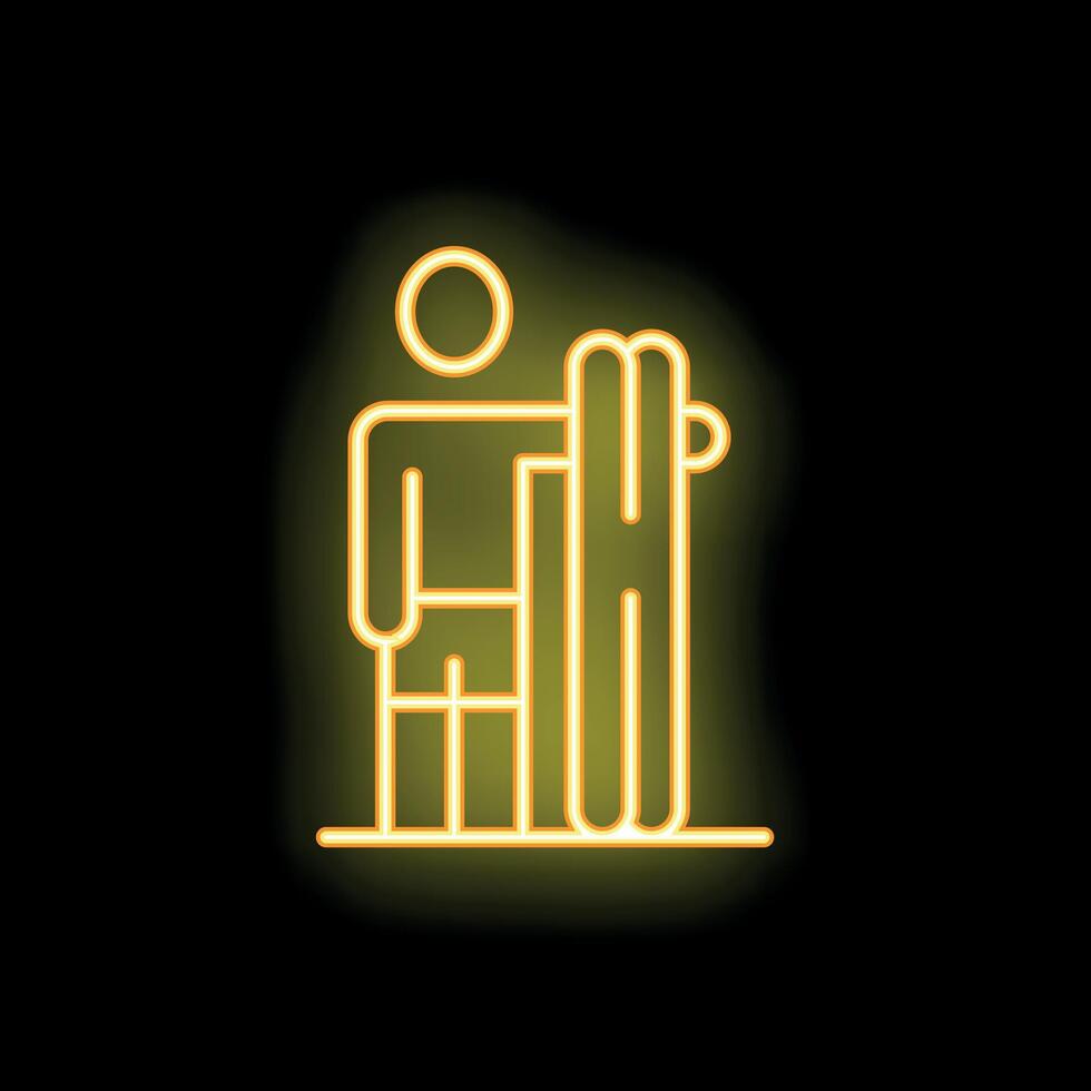 Neon sign of a person snowboarding in mountains at night vector
