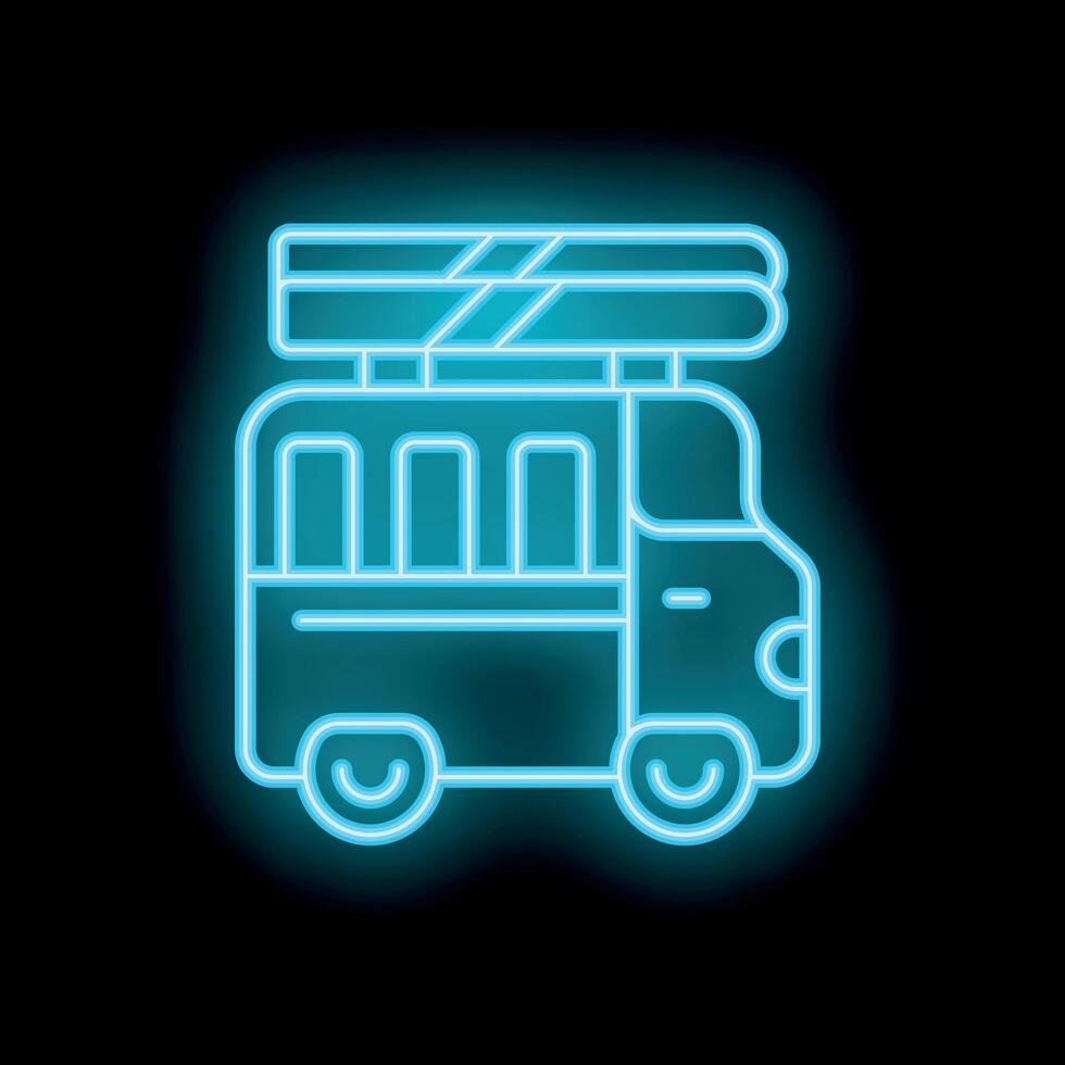 Neon bus carrying skis for winter sports adventure vector