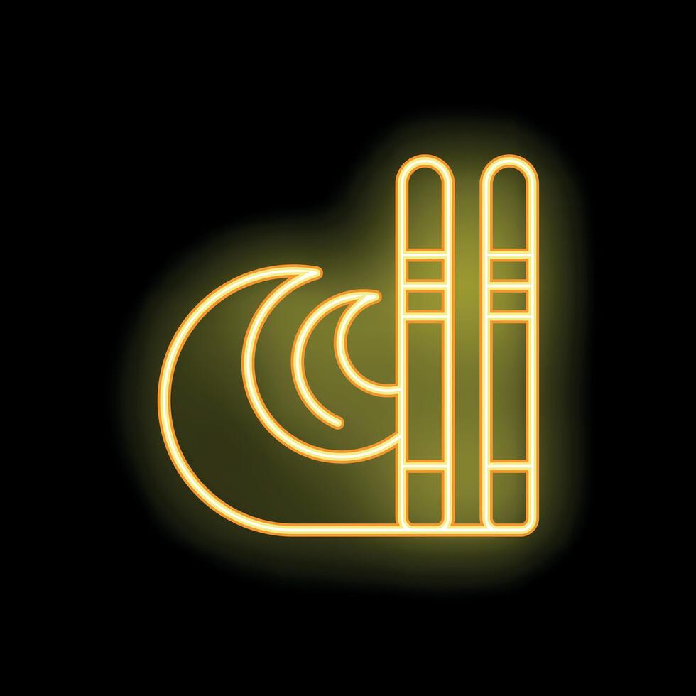 Neon sign of a crescent moon shining on two tall buildings at night vector