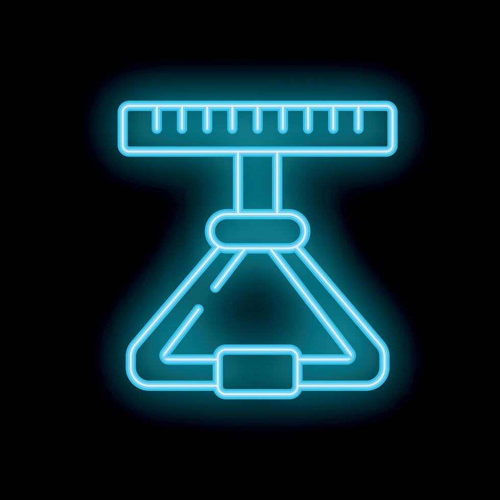 Neon icon of mechanical scale hanging from above showing weight on measuring ruler vector