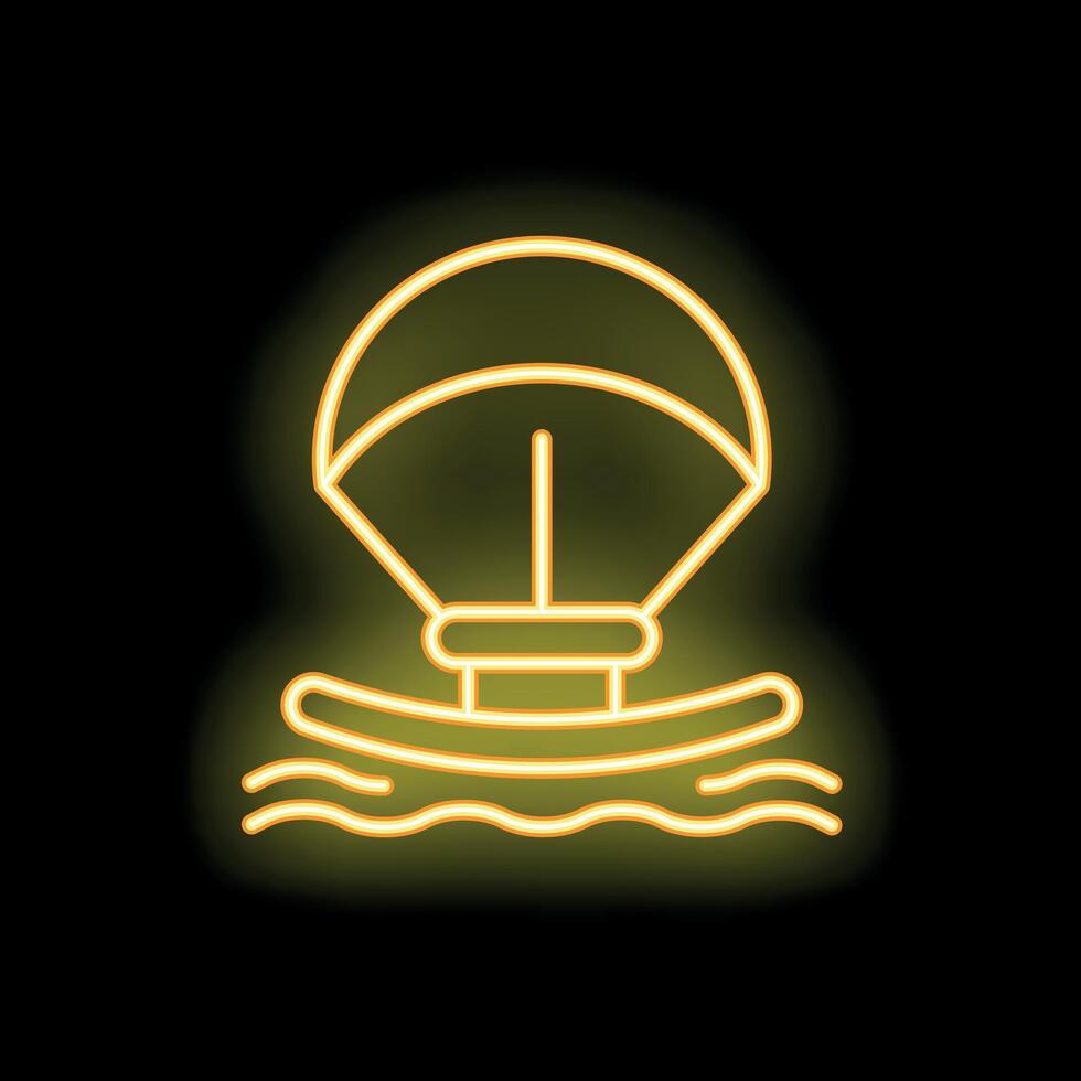 Neon sign of parasailing boat floating on water vector