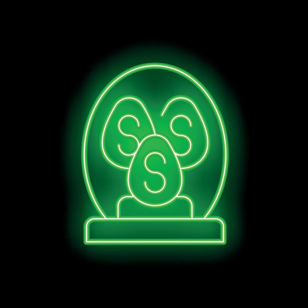 Neon green money making machine generating dollar coins icon vector