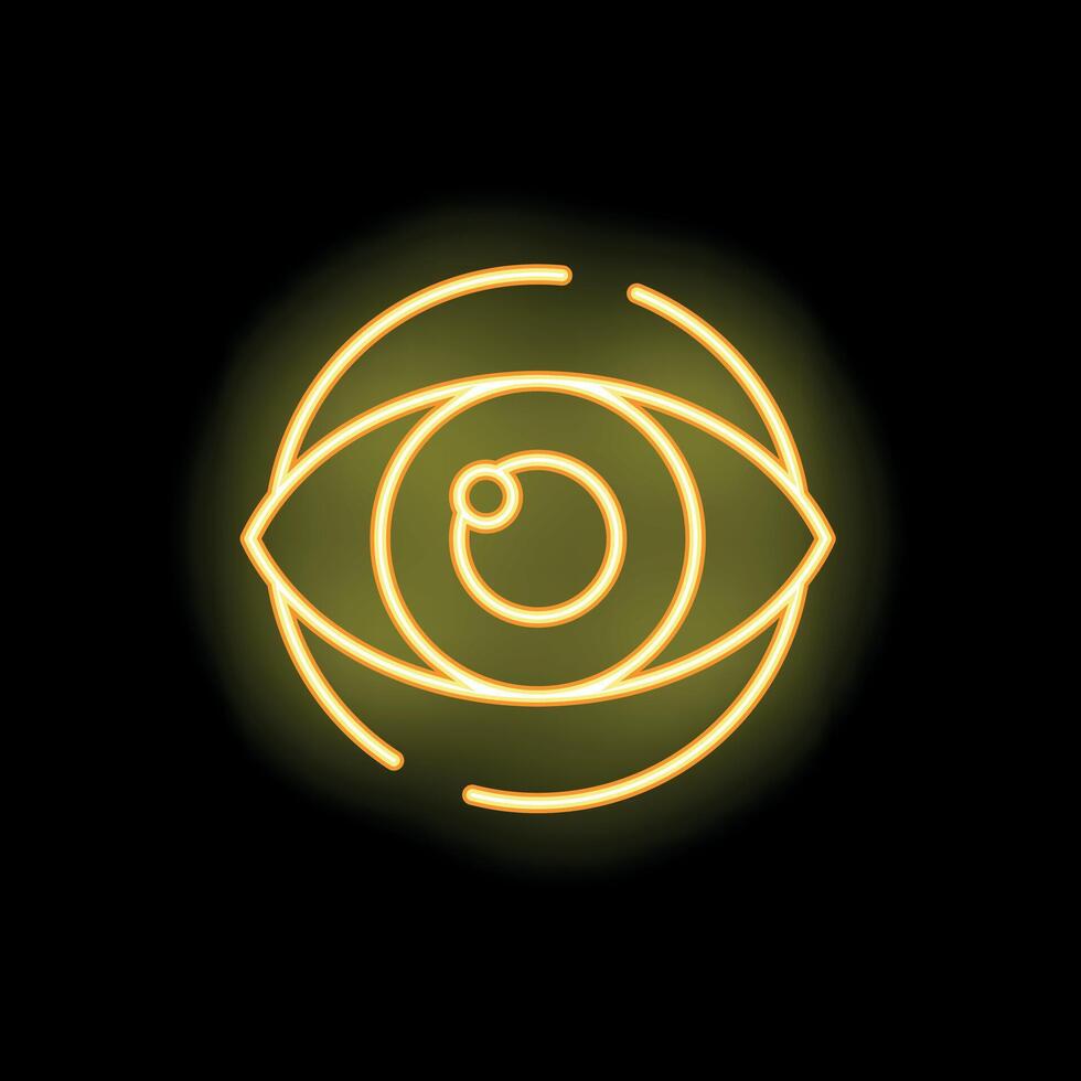 Neon eye sign glowing on black background vector