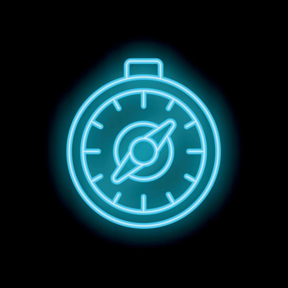 Blue neon compass showing direction on black background vector